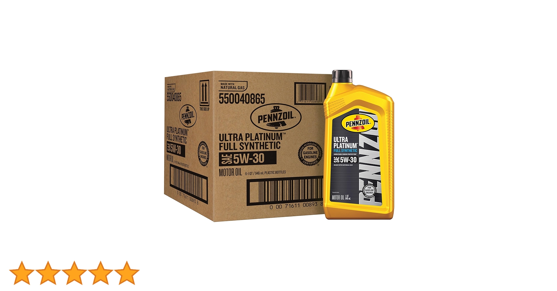Pennzoil 550040865-6PK Ultra Platinum 5W-30 Full Synthetic Motor